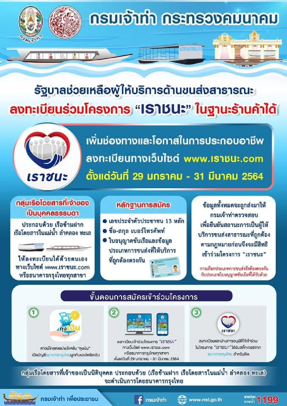 เราชนะเปิดให้ผู้ประกอบการเรือโดยสารเข้าร่วมโครงการ