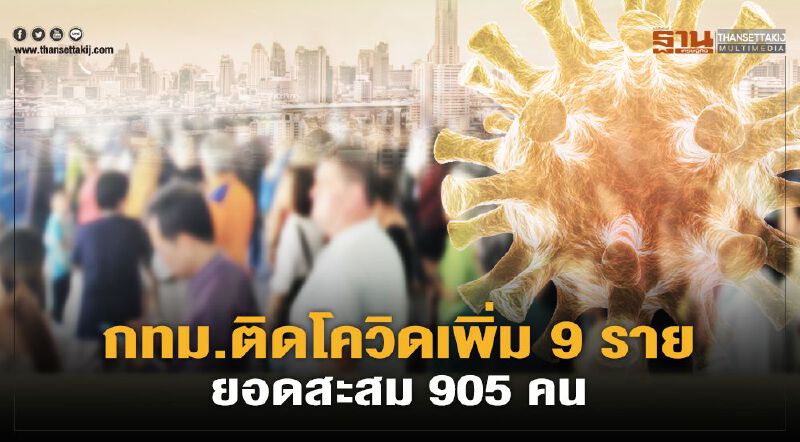 กทม.ติดเชื้อโควิดเพิ่ม 9 ราย ยอดสะสมพุ่ง 905 ราย กทม.ติดเชื้อโควิดเพิ่ม 9 ราย ยอดสะสมพุ่ง 905 ราย