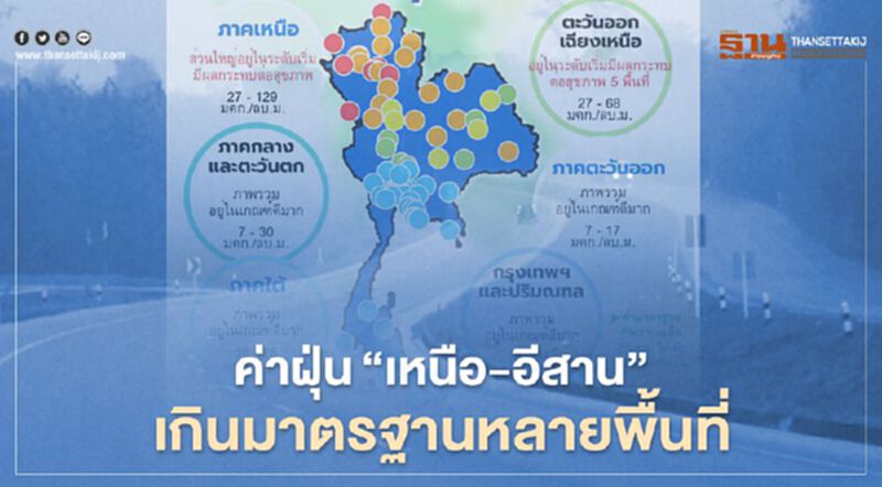 ค่าฝุ่น PM 2.5 เช้านี้ "เหนือ-อีสาน" เกินมาตรฐานหลายพื้นที่ ค่าฝุ่น PM 2.5 เช้านี้ "เหนือ-อีสาน" เกินมาตรฐานหลายพื้นที่