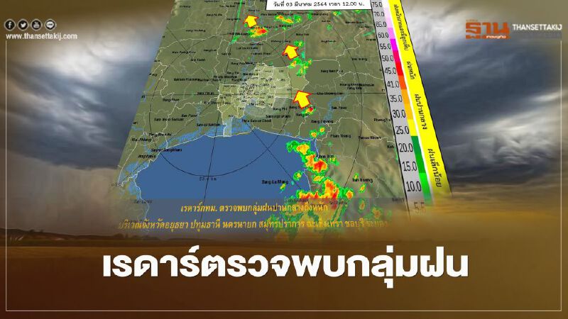 เรดาร์ตรวจพบกลุ่มฝนปานกลางถึงหนักบริเวณ 7 จังหวัด คาดเคลื่อนตัวเข้าปกคลุมกทม.