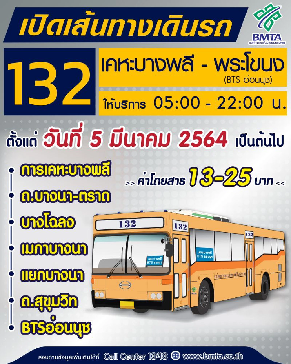 คนเคหะบางพลีเฮ ขสมก.เปิดเดินรถเมล์สาย132 ถึงBTSอ่อนนุช เริ่ม5มี.ค.นี้