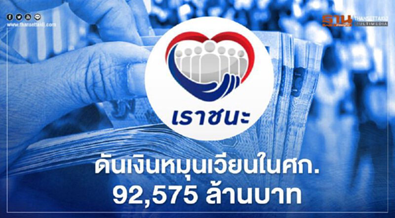 "เราชนะ" ดันเม็ดเงินหมุนเวียนในระบบเศรษฐกิจกว่า 92,575 ล้านบาท "เราชนะ" ดันเม็ดเงินหมุนเวียนในระบบเศรษฐกิจกว่า 92,575 ล้านบาท