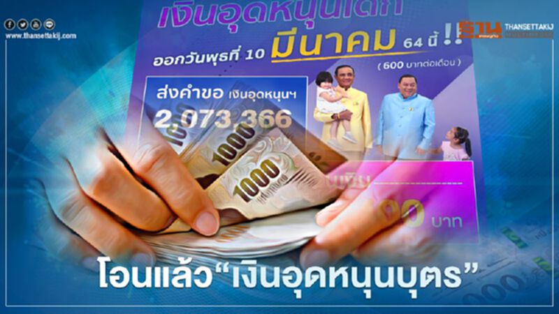 "เช็กเงินอุดหนุนบุตร" เดือน มี.ค. 600 บาทเข้าแล้ววันนี้ "เช็กเงินอุดหนุนบุตร" เดือน มี.ค. 600 บาทเข้าแล้ววันนี้