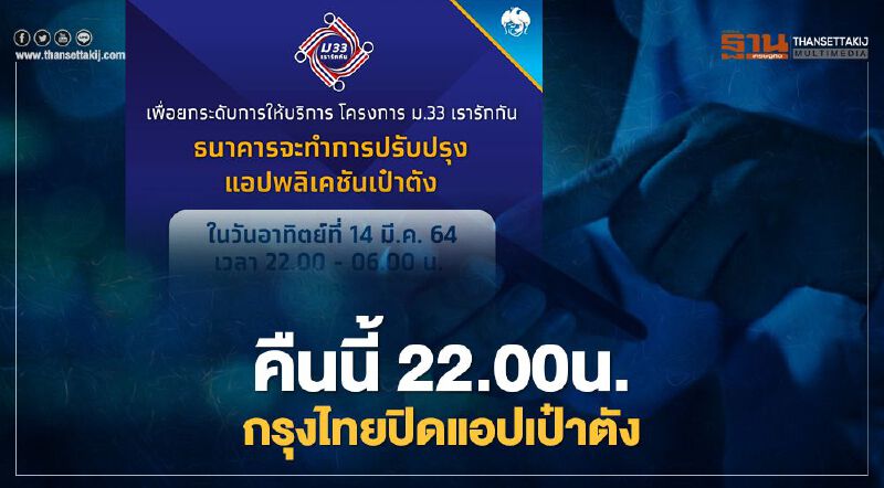 กรุงไทย แจ้งปิดแอปพลิเคชั่น"เป๋าตัง"ปรับปรุงระบบยกระดับโครงการม.33เรารักกัน