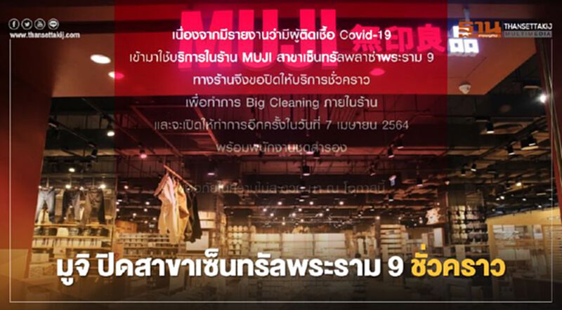 “มูจิ” ปิดสาขาเซ็นทรัลพระราม9 ชั่วคราวหลังพบลูกค้าติดเชื้อโควิด มาใช้บริการ “มูจิ” ปิดสาขาเซ็นทรัลพระราม9 ชั่วคราวหลังพบลูกค้าติดเชื้อโควิด มาใช้บริการ