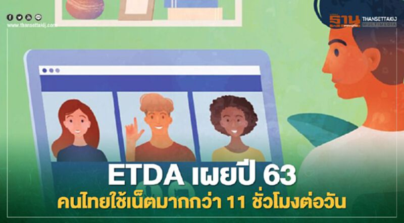 ETDA เผยปี 63 คนไทยใช้เน็ตมากกว่า 11 ชั่วโมงต่อวัน ETDA เผยปี 63 คนไทยใช้เน็ตมากกว่า 11 ชั่วโมงต่อวัน