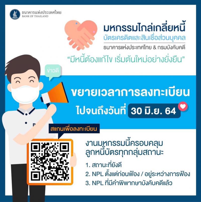 ขยายเวลา! มหกรรมไกล่เกลี่ยหนี้บัตรเครดิตฯ ถึง 30 มิ.ย.นี้