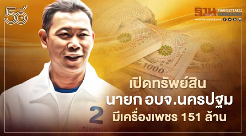 เปิดทรัพย์สิน"นายกอบจ.นครปฐม"รวย 448 ล้าน เครื่องเพชร 151 ล้าน เปิดทรัพย์สิน"นายกอบจ.นครปฐม"รวย 448 ล้าน เครื่องเพชร 151 ล้าน