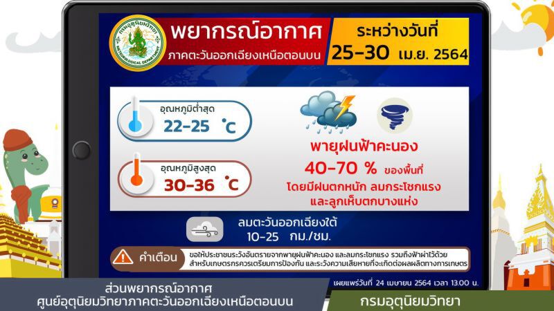 พยากรณ์อากาศ 25 - 30 เม.ย. 64 ภาคอีสาน 