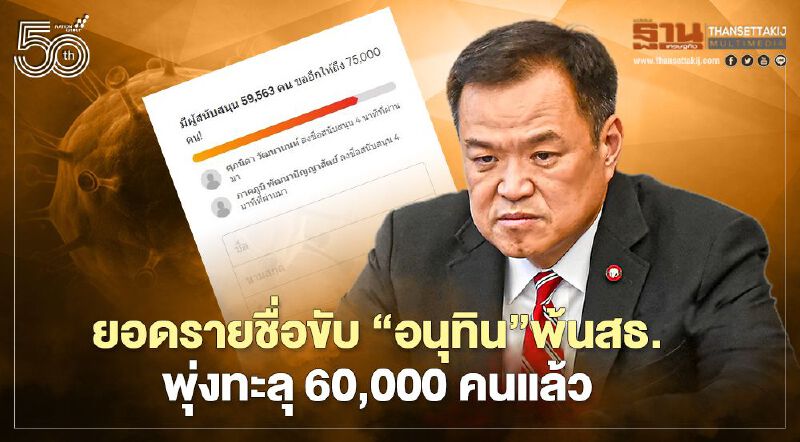 ยอดรายชื่อขับ “อนุทิน”พ้นสธ.พุ่งทะลุ 60,000 คนแล้ว
