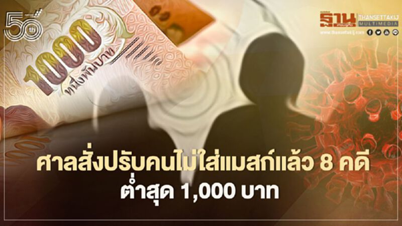 อัพเดทคดี 'ไม่ใส่หน้ากากอนามัย'ศาลสั่งปรับแล้ว 8 คดี ต่ำสุด 1,000 บาท อัพเดทคดี 'ไม่ใส่หน้ากากอนามัย'ศาลสั่งปรับแล้ว 8 คดี ต่ำสุด 1,000 บาท