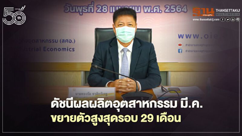 “เราชนะ”-“คนละครึ่ง”ดันดัชนีผลผลิตอุตสาหกรรม มี.ค. ขยายตัวสูงสุดรอบ 29 เดือน “เราชนะ”-“คนละครึ่ง”ดันดัชนีผลผลิตอุตสาหกรรม มี.ค. ขยายตัวสูงสุดรอบ 29 เดือน