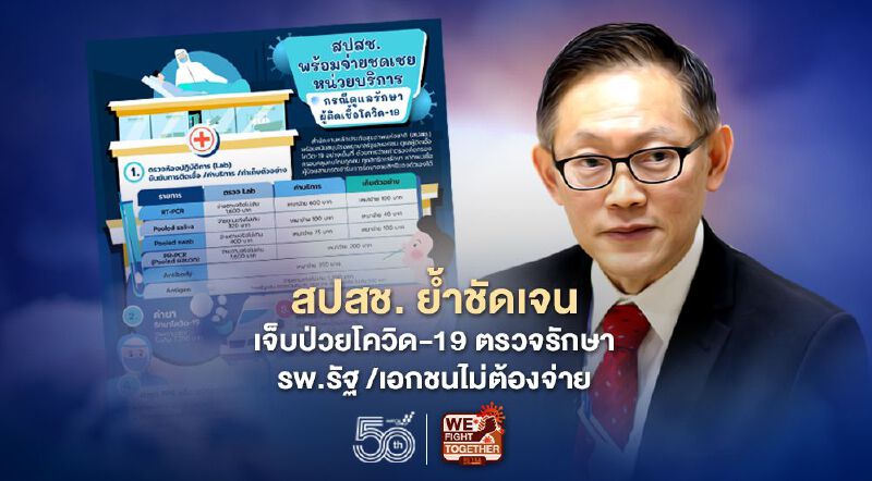 สปสช. ย้ำชัดเจน เจ็บป่วยโควิด-19 ตรวจรักษา รพ.รัฐ - เอกชนไม่ต้องจ่าย