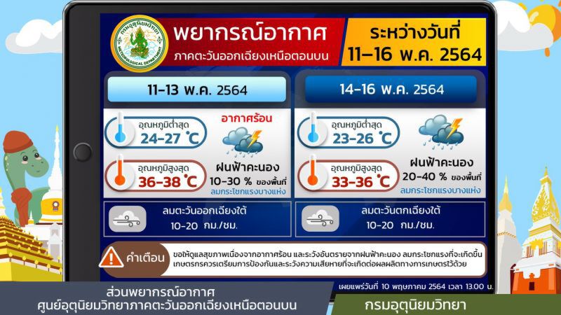 สภาพอากาศวันนี้ - 16 พฤษภาคม 2564 ภาคอีสาน