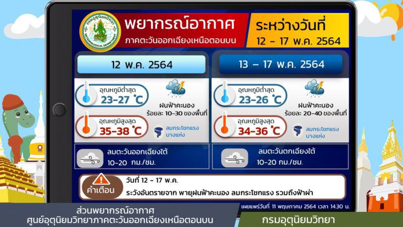 สภาพอากาศวันนี้ - 17 พ.ค. 64 ภาคอีสาน