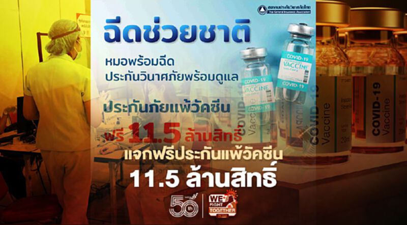 ธุรกิจประกันวินาศภัยชวนคนไทย “ฉีดช่วยชาติ” แจกฟรีประกันแพ้วัคซีน 11.5 ล้านสิทธิ์ ธุรกิจประกันวินาศภัยชวนคนไทย “ฉีดช่วยชาติ” แจกฟรีประกันแพ้วัคซีน 11.5 ล้านสิทธิ์