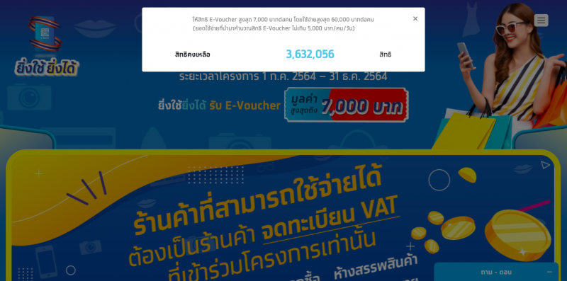 ลงทะเบียนยิ่งใช้ยิ่งได้ จำนวนสิทธิคงเหลือเท่าไหร่ อัพเดทล่าสุด