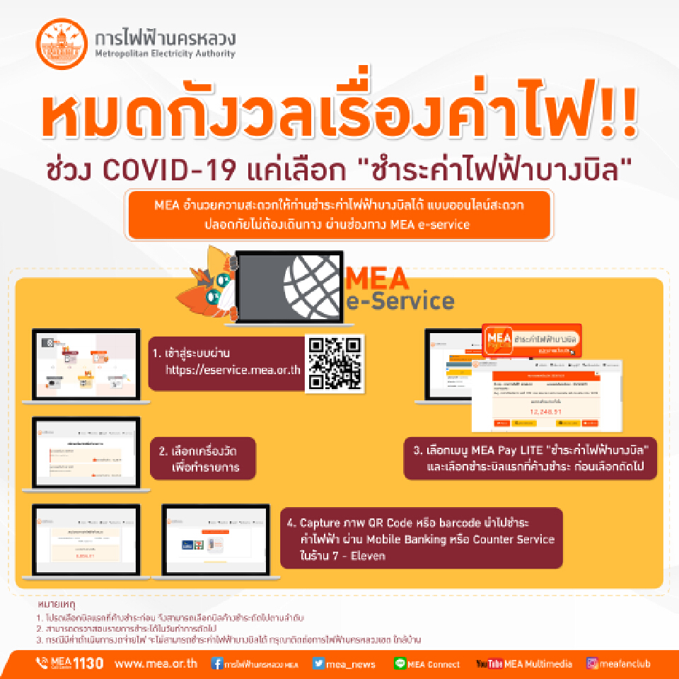 ช่วง COVID-19 หมดกังวลเรื่องค่าไฟ!! แค่เลือก "ชำระค่าไฟฟ้าบางบิล" กับ MEA