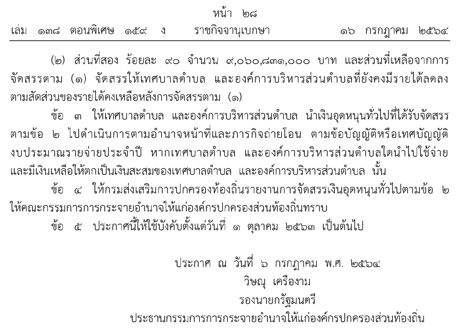 ราชกิจจาฯประกาศเกณฑ์จัดสรรเงิน 10,067 ล้านให้“เทศบาลตำบล-อบต.”ทั่วไทย