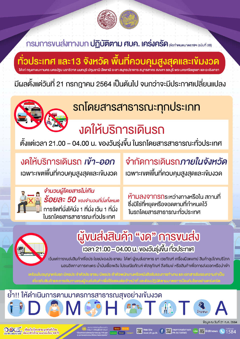 หยุดเดินรถโดยสาร 21.00 - 04.00 น. 13 จังหวัดสีแดงเข้ม เริ่มวันนี้ วันแรก