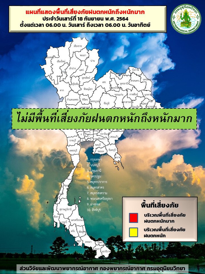 สภาพอากาศวันนี้ ฝนลดลง กทม.มีฝนฟ้าคะนองร้อยละ 30 ของพื้นที่