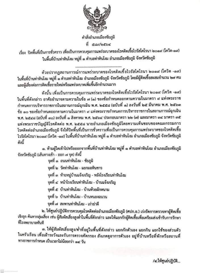 คลัสเตอร์งานเลี้ยง นายก อบต. ชัยภูมิ สั่งปิดหมู่บ้านท่าหินโงม