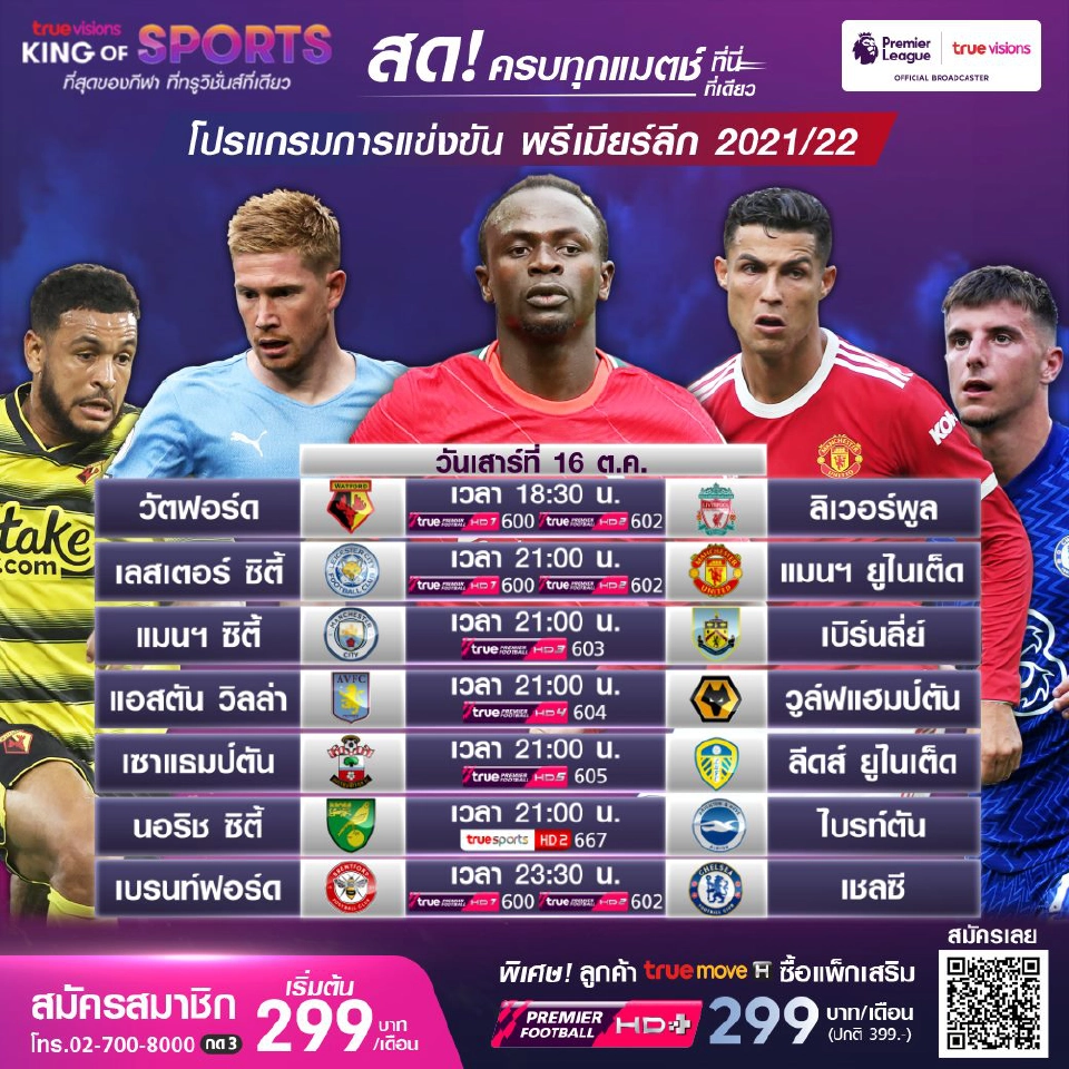 โปรแกรมบอลพรีเมียร์ลีกคืนนี้ เริ่ม 18.30น. บิ๊กแมตช์ เลสเตอร์ พบ แมนฯยู