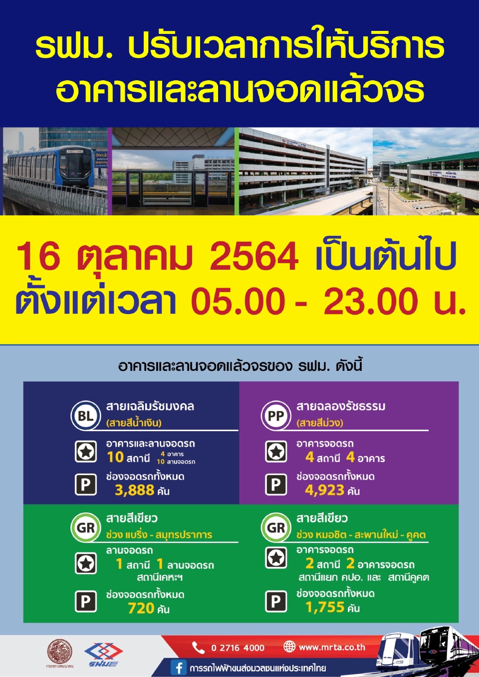 รถไฟฟ้า MRTสายสีน้ำเงิน-สายสี ม่วง ขยายเวลาเดินรถถึง5ทุ่ม