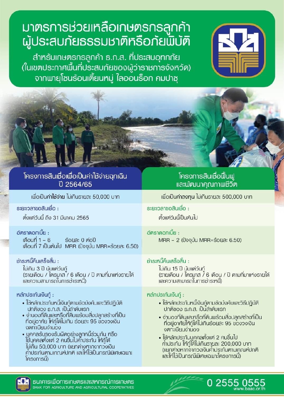 ธ.ก.ส. สินเชื่อดอกเบี้ยต่ำ 0% ช่วยเกษตรกรน้ำท่วม