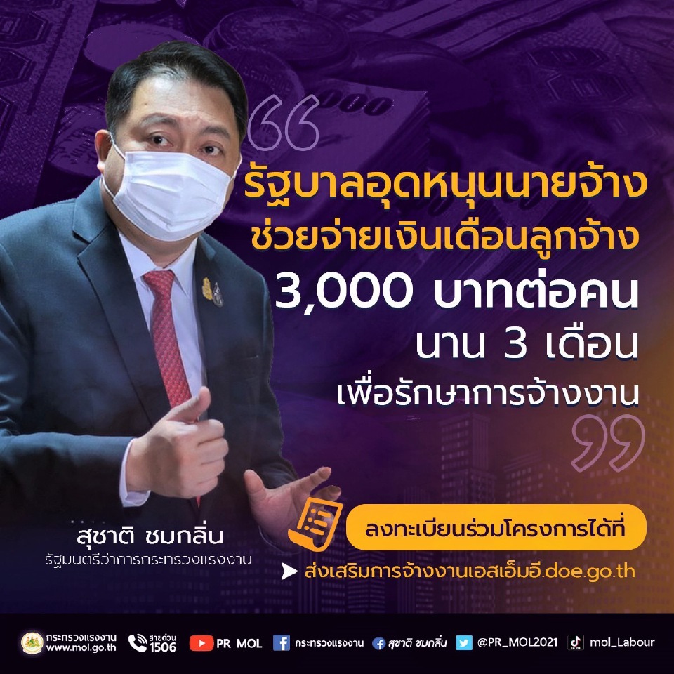 ด่วนนายจ้าง! เยียวยาเอสเอ็มอี  หนุนค่าจ้าง 3,000 บาท/คน นาน 3 เดือน ช้าหมดสิทธิ