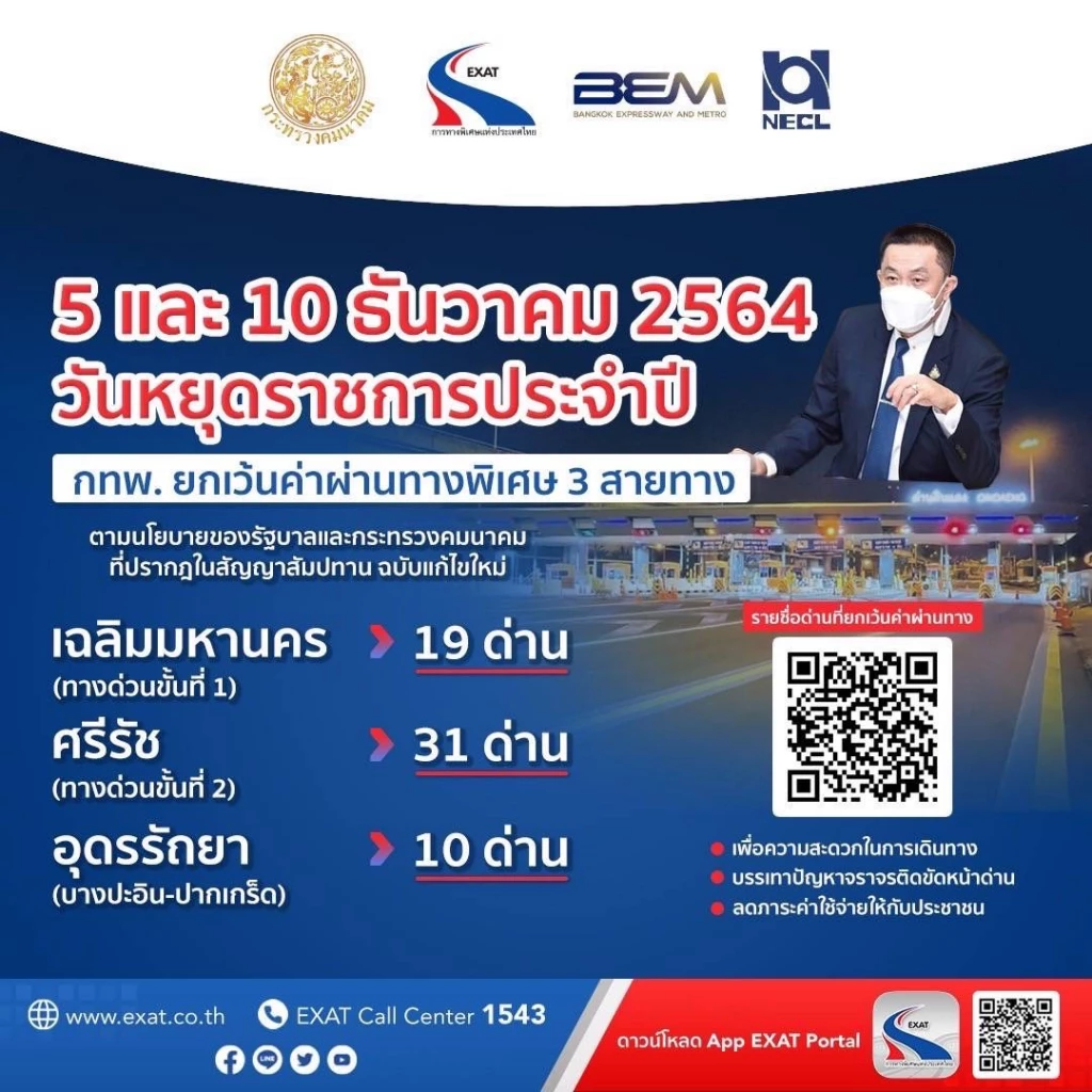5และ10ธ.ค.นี้ ขึ้นทางด่วนฟรี 3 สาย เส้นทางไหนบ้างเช็คเลย