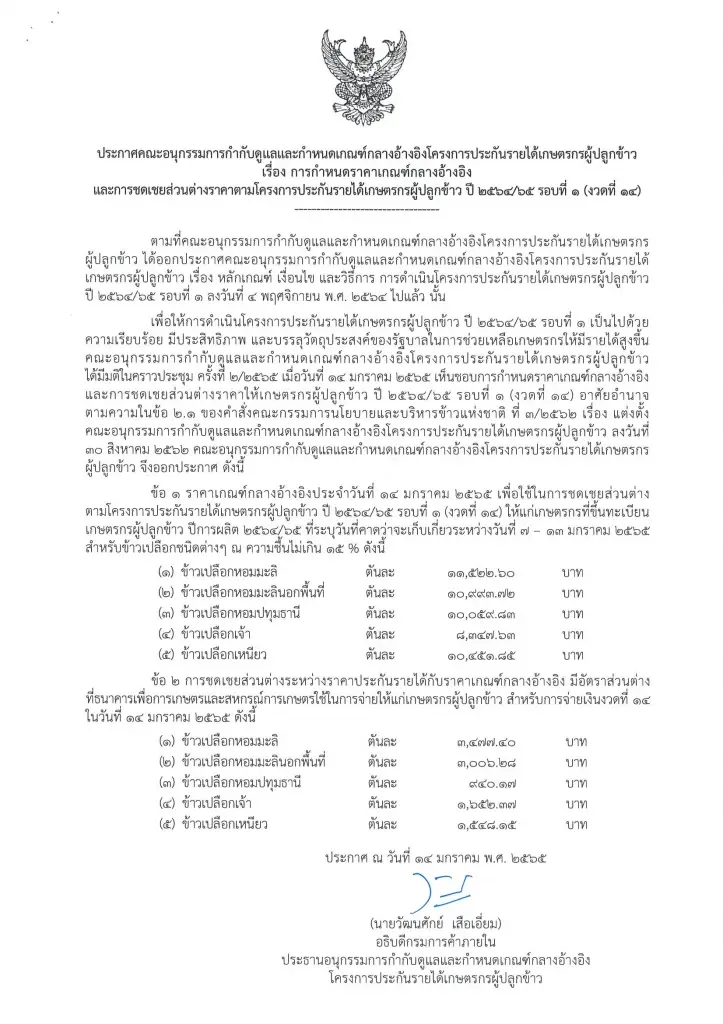 จุรินทร์ จ่ายส่วนต่างข้าวให้ชาวนาที่เกี่ยวตรงกับงวด14