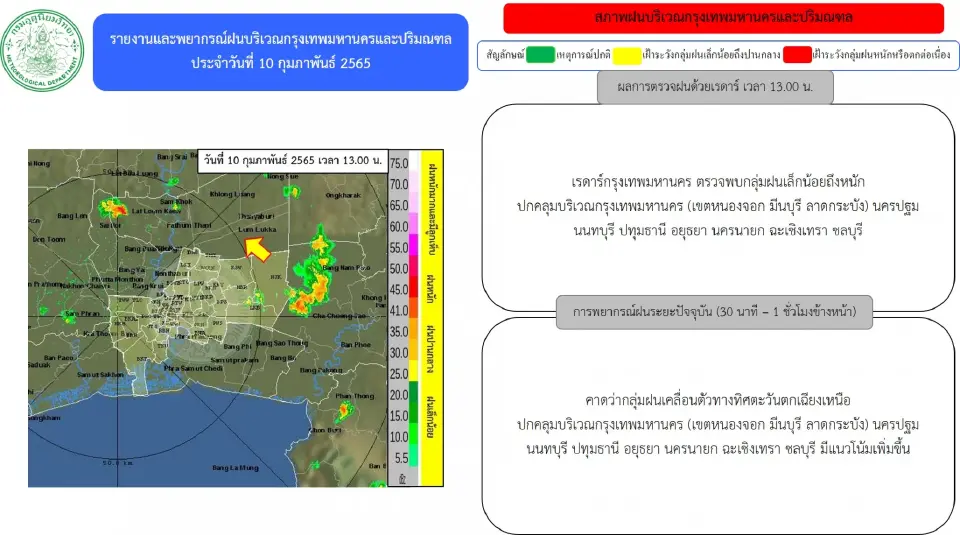 พยากรณ์ฝน เรดาห์กทม.ตรวจพบกลุ่มฝนเล็กน้อยถึงหนัก"กรุงเทพฯ-ปริมณฑล"