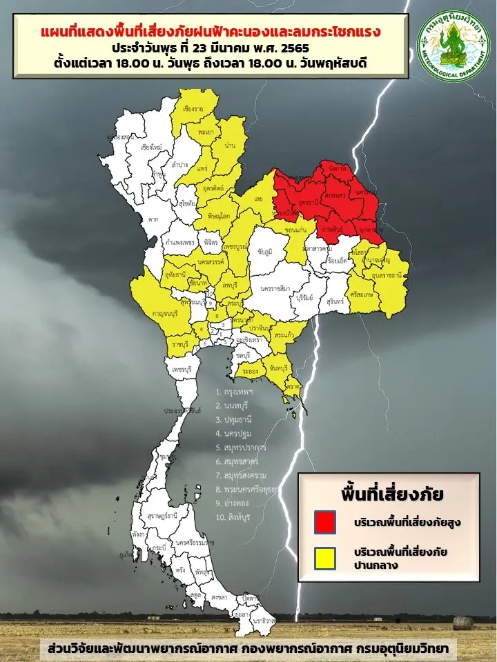 พื้นที่เสี่ยงภัยฝนตกหนัก ลมกระโชกแรง
