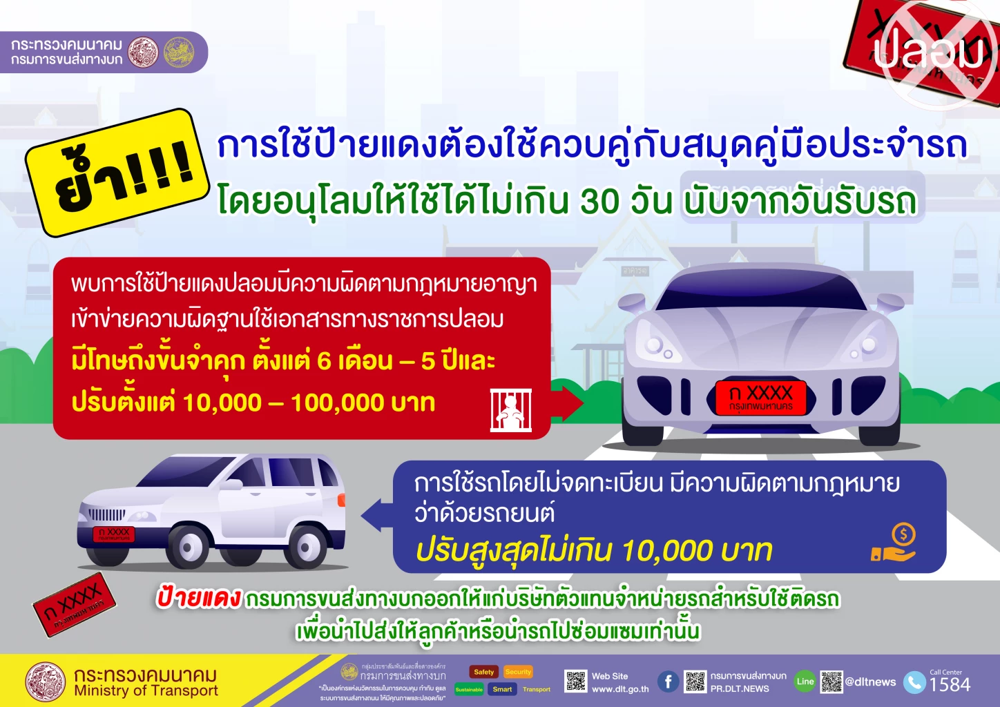 ซื้อ-ขาย ทะเบียนรถ “ป้ายแดงปลอม” ผิดกฎหมาย โทษหนักปรับ 1 แสน