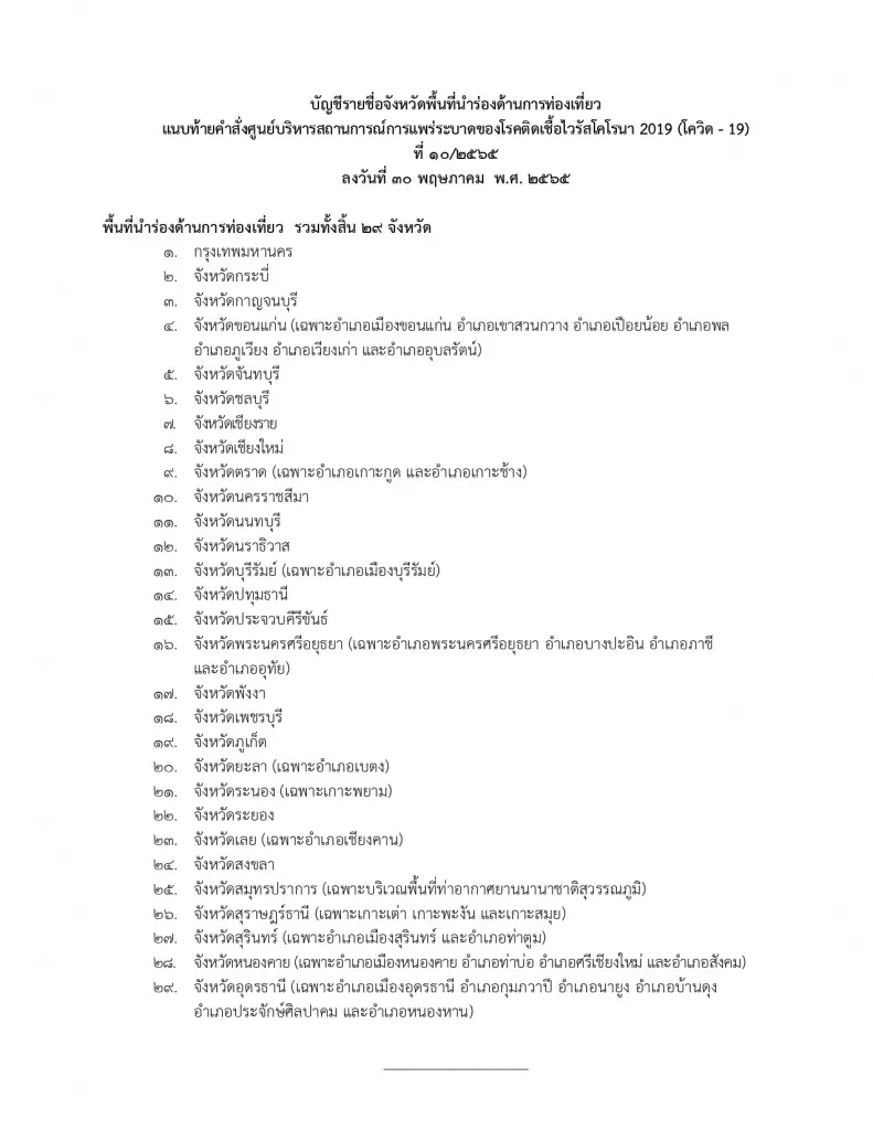 ศบค.ประกาศกําหนดพื้นที่เฝ้าระวังสูง-เฝ้าระวัง-นําร่องด้านการท่องเที่ยว