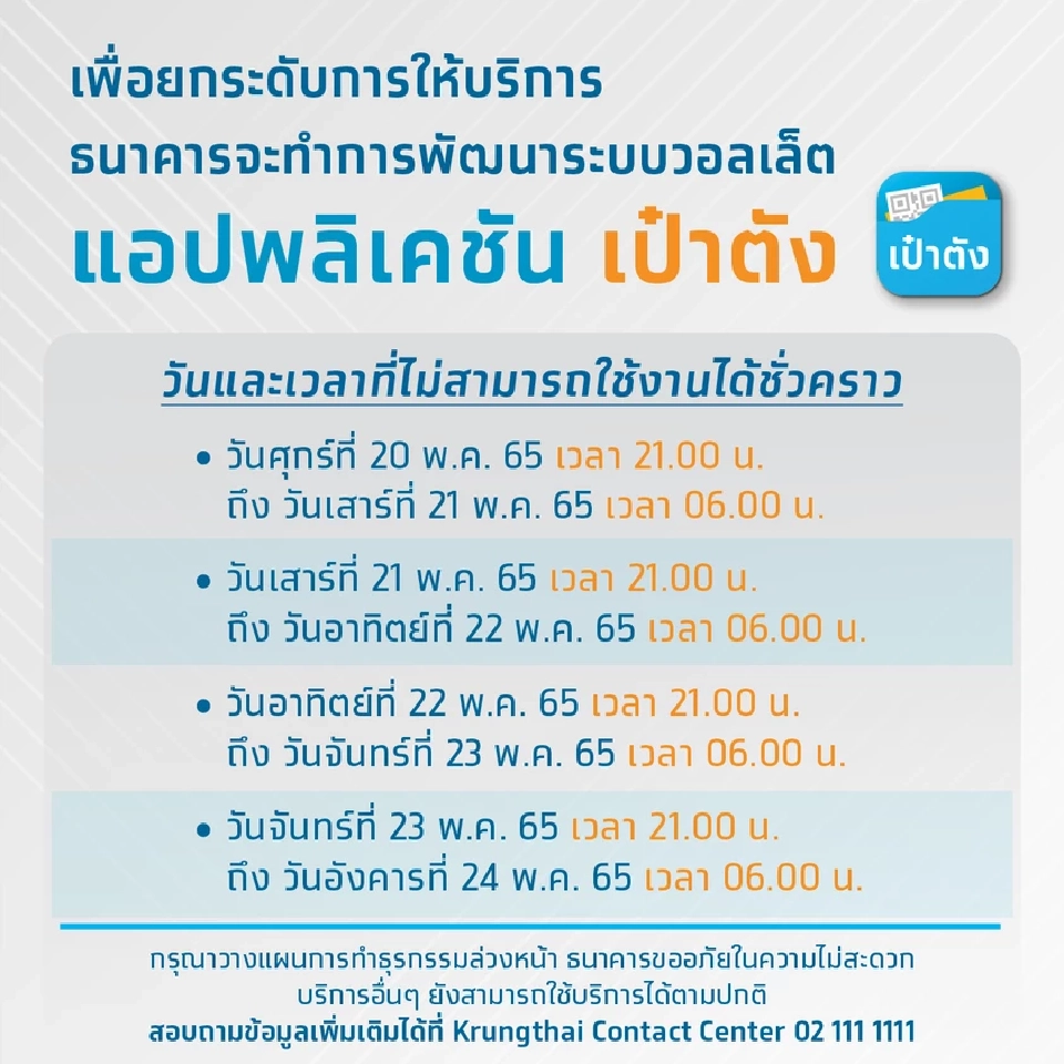 ธนาคารกรุงไทย พัฒนาระบบวอลเล็ต ทำให้ใช้งานแอปฯเป๋าตังไม่ได้ชั่วคราว 