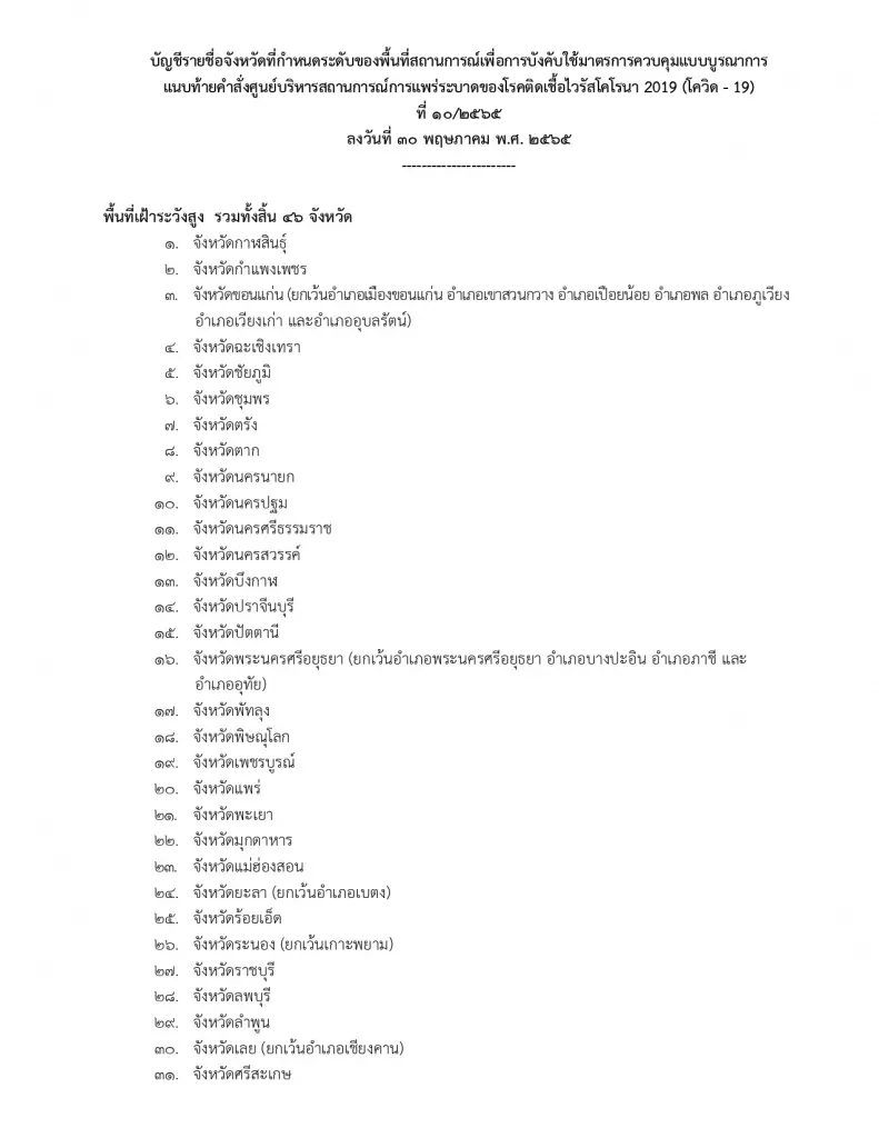 ศบค.ประกาศกําหนดพื้นที่เฝ้าระวังสูง-เฝ้าระวัง-นําร่องด้านการท่องเที่ยว