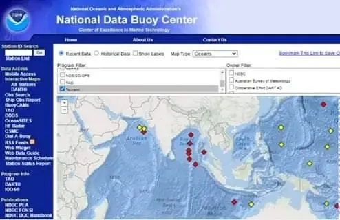 ทุ่นตรวจวัดคลื่นสึนามิของไทย 2 จุดหายไปจากหน้าเว็บไซต์ National Data Buoy Centre