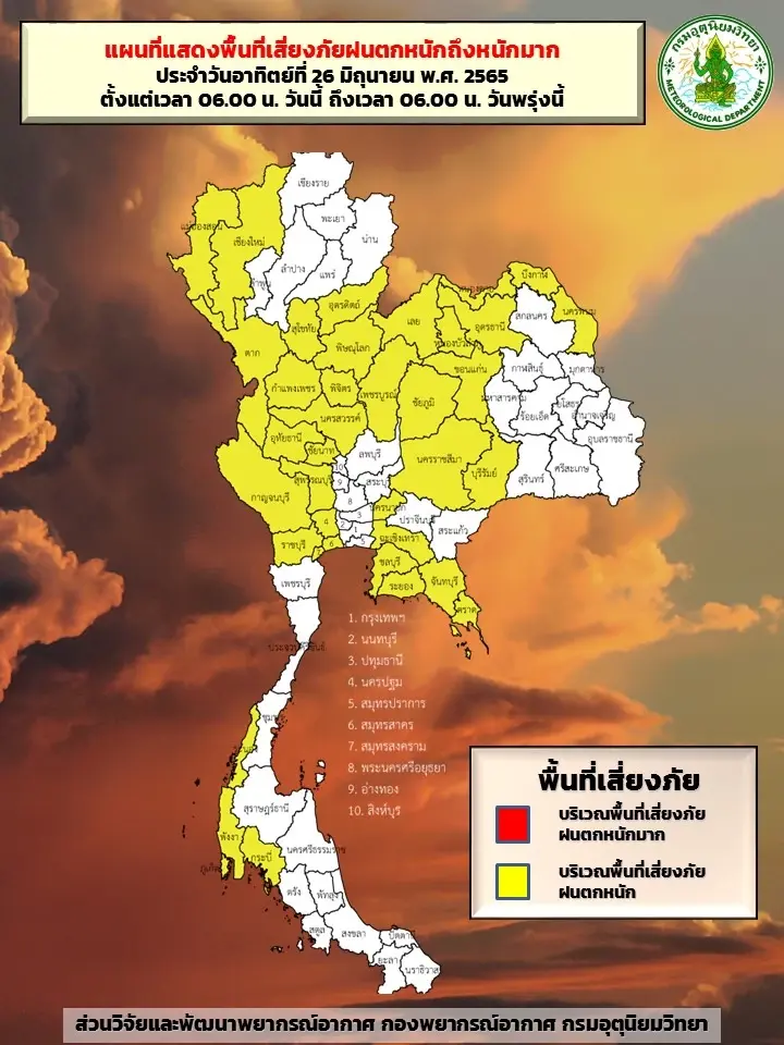 สภาพอากาศวันนี้ 26 มิ.ย. ทั่วไทยมีฝนฟ้าคะนอง กรุงเทพฯฝน 60%