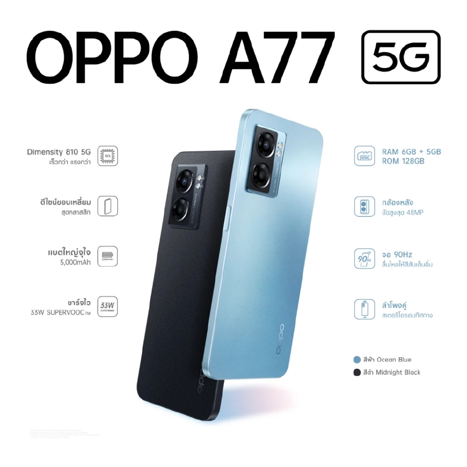 OPPO A77 5G เปิดโปรสุดคุ้ม! เริ่มต้นเพียง 1,299 บาท