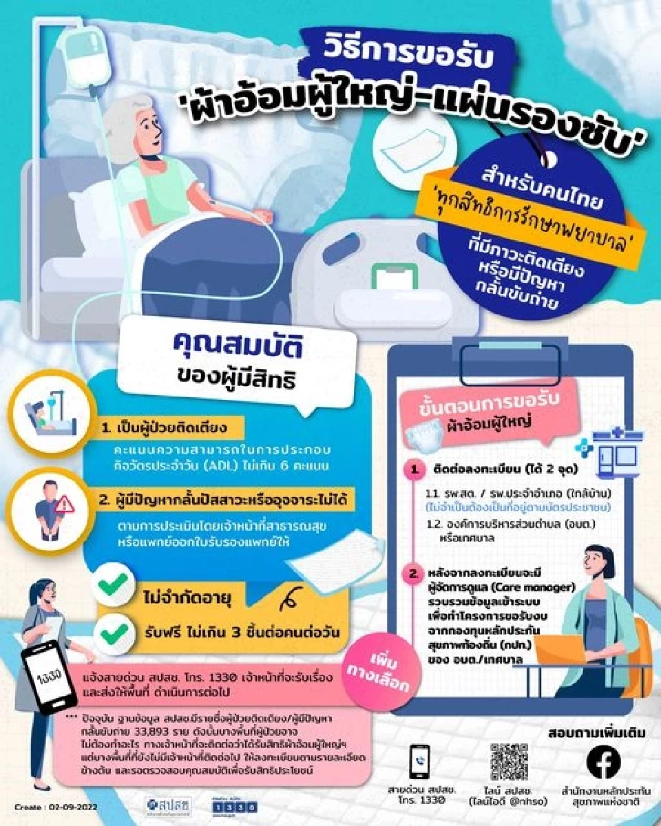 แจกฟรี"ผ้าอ้อมผู้ใหญ่-แผ่นรองซับ" ใครบ้างมีสิทธิ ขั้นตอนการขอรับ