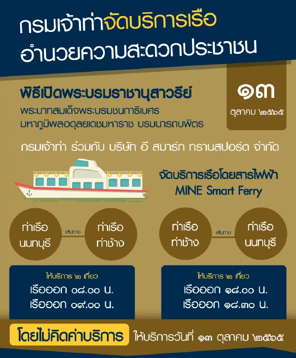 เช็คเวลาเรือข้ามฟากร่วม “พิธีเปิดพระบรมราชานุสาวรีย์ร.9” เปิดกี่โมง