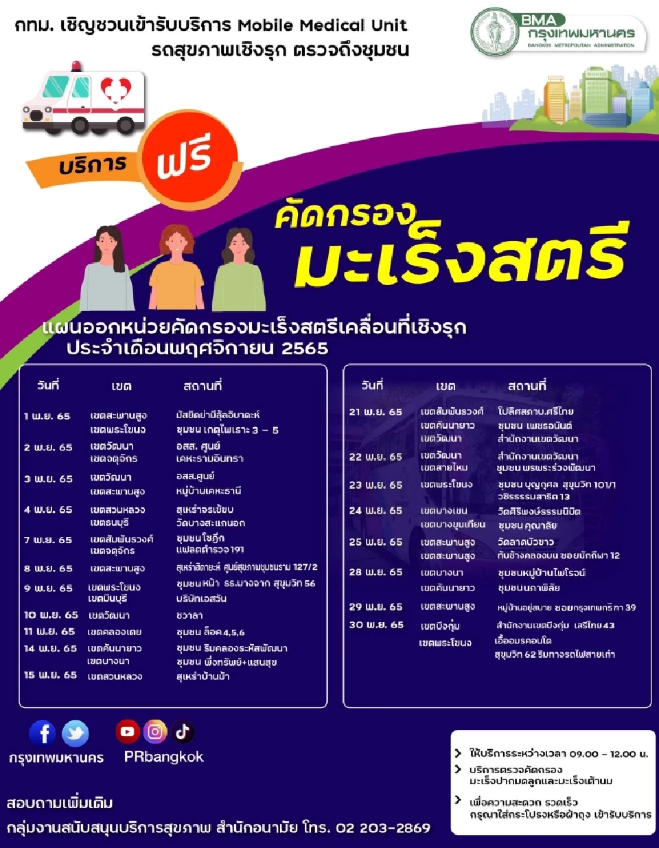 กทม.จัดรถโมบายตรวจคัดกรองมะเร็งสตรีฟรี