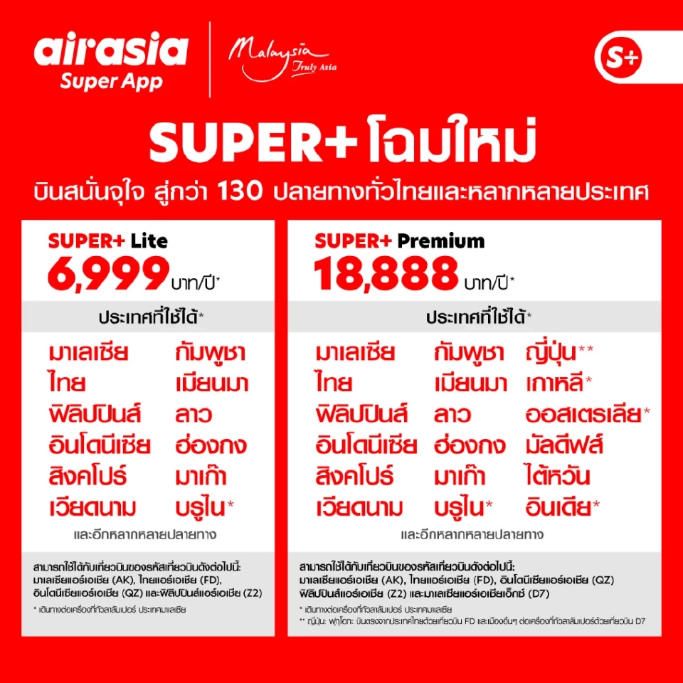 แอร์เอเชีย เปิดขายตั๋วบินแบบบุฟเฟต์ แพ็กเกจรายปี SUPER+ 