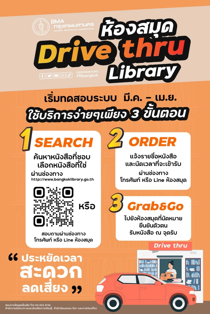 กทม.มาเก๋! เปิดทดสอบระบบห้องสมุด Drive Thru Library