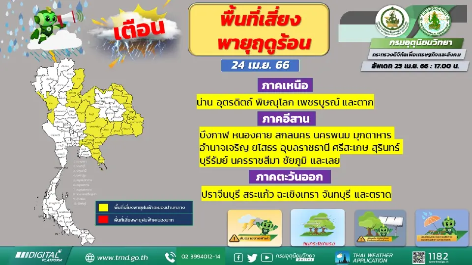 เช็คพื้นที่เสี่ยง "เหนือ-อีสาน-ตะวันออก" พายุฤดูร้อนถล่ม 24 เม.ย.นี้