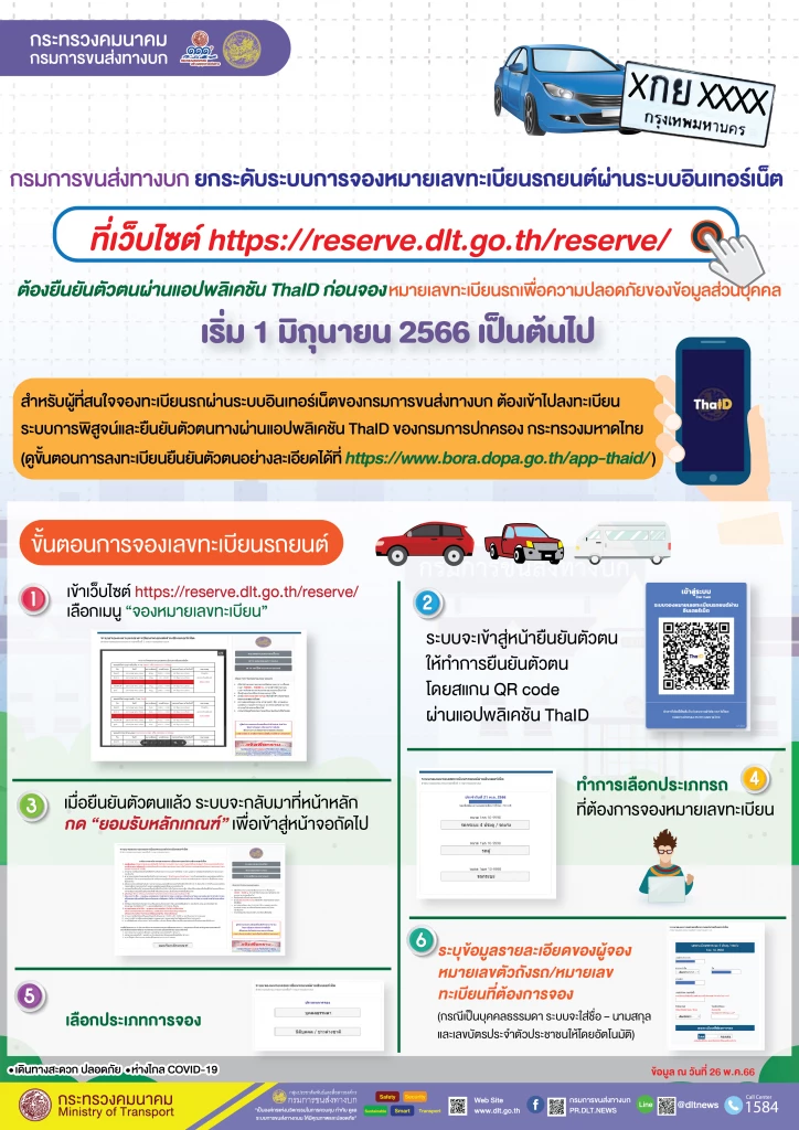 1 มิ.ย.นี้ “กรมขนส่ง” เปิดยืนยันตัวตน จองป้ายทะเบียนรถผ่านออนไลน์