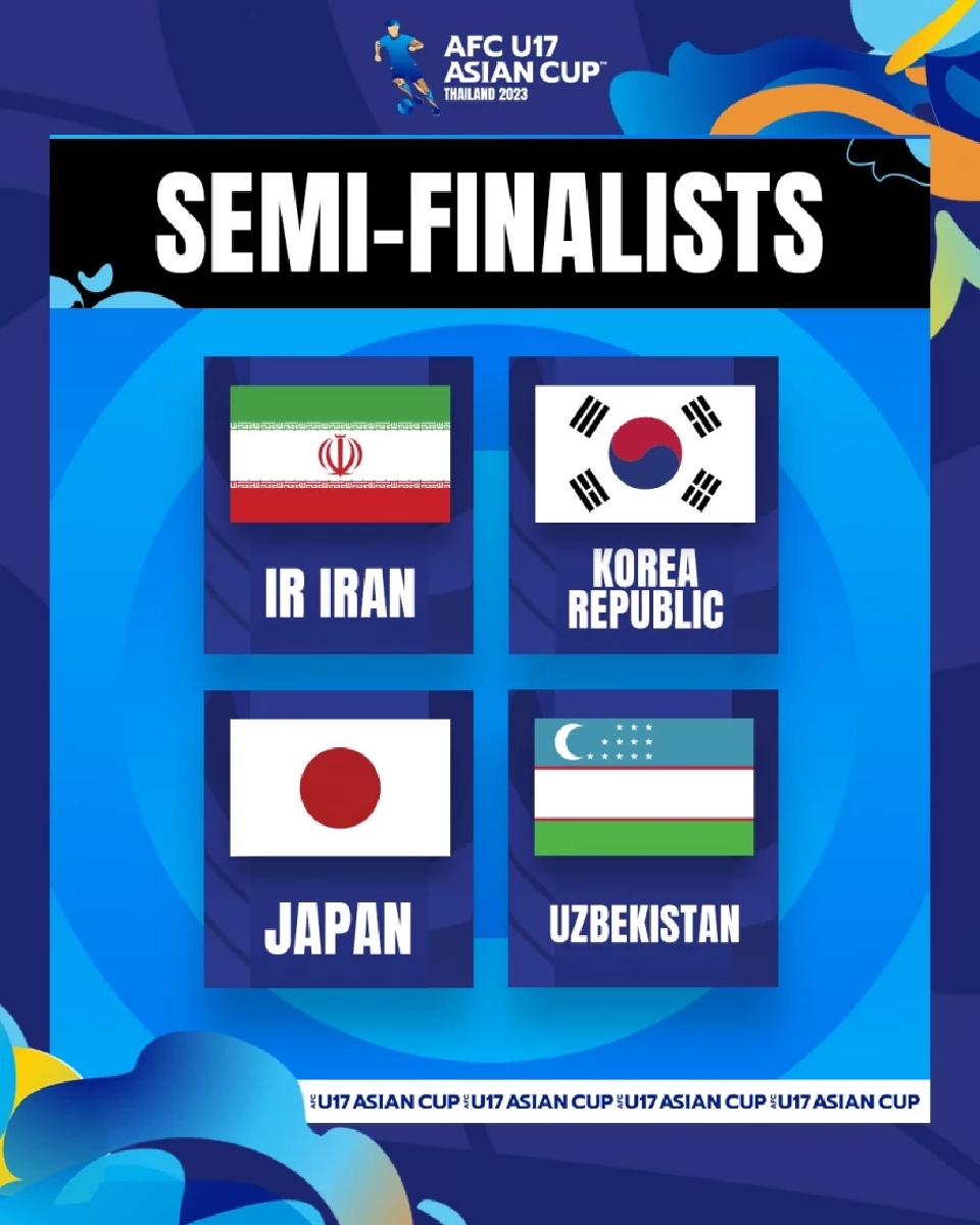 4 ทีมที่ผ่านเข้ารอบรองชนะเลิศ ฟุตบอลชิงแชมป์เอเชีย AFC U17 AsianCup​ 2023 