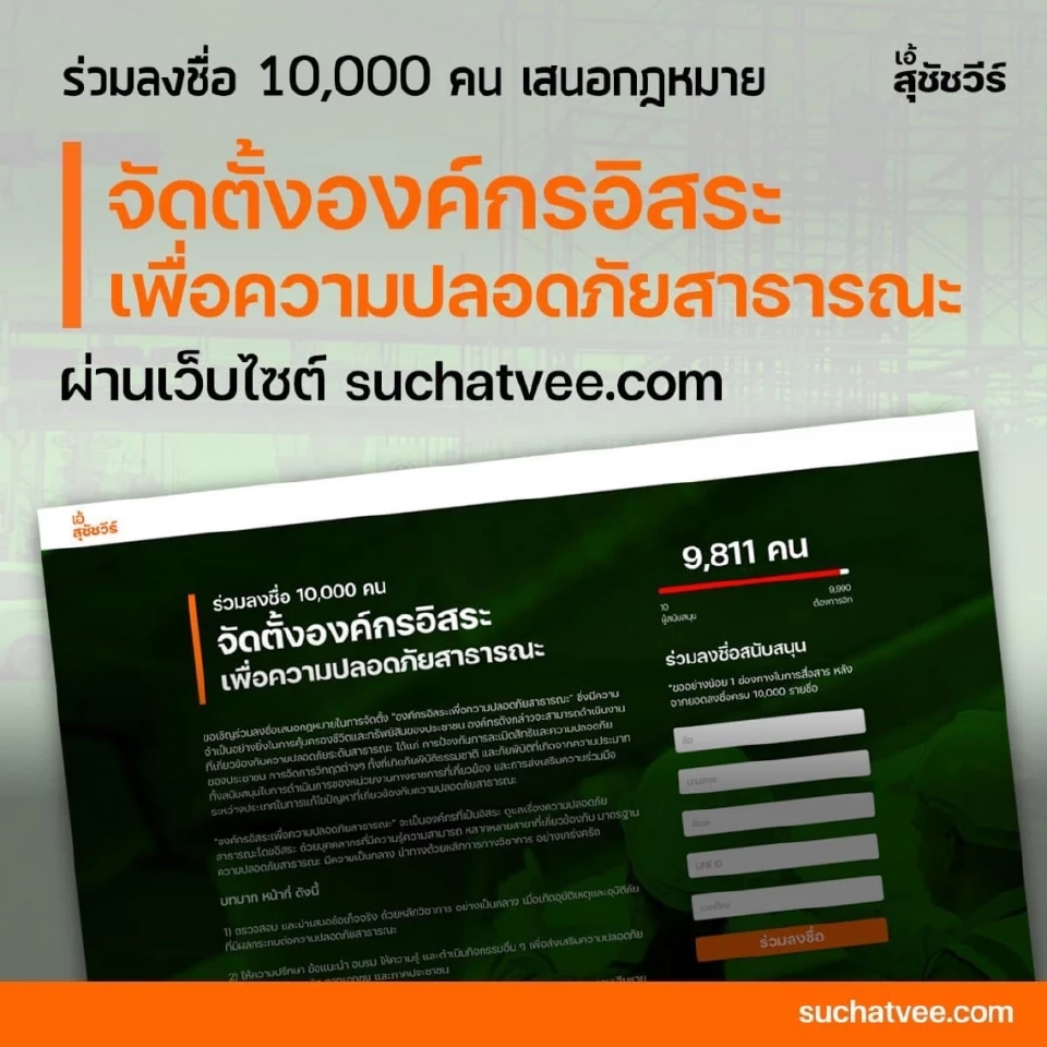 ชวนประชาชนร่วมลงชื่อ 10,000 คนเพื่อเสนอกฎหมายจัดตั้ง "องค์กรอิสระเพื่อความปลอดภัยสาธารณะ"  